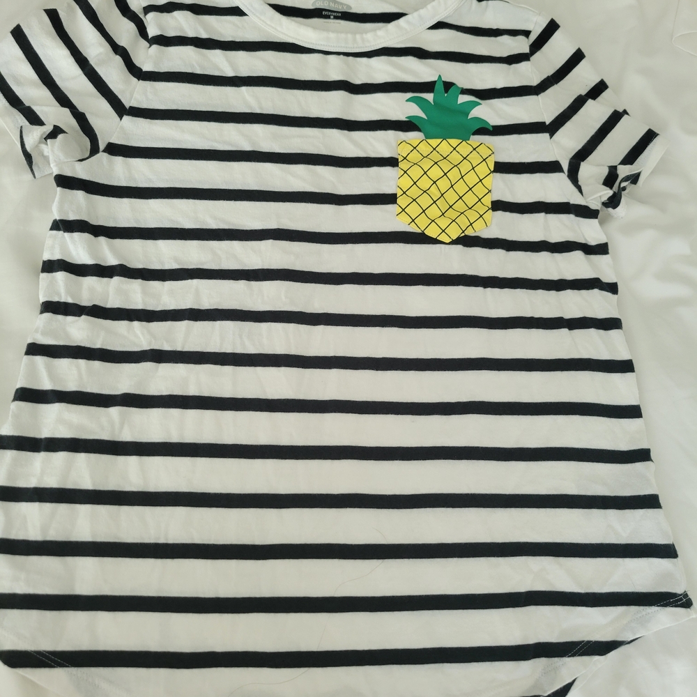 Old Navy Black and White Striped Shirt with Pineapple